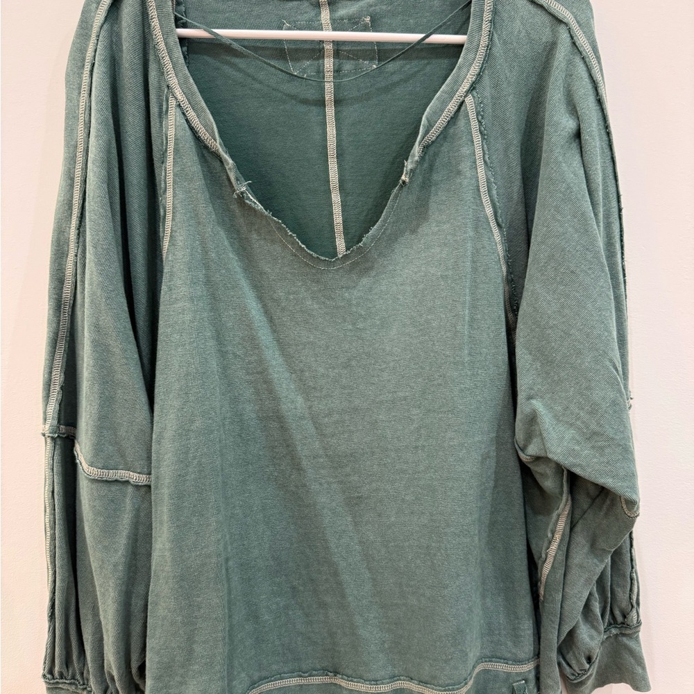 NWOT We The Free Washed Sage Green Raw-Edge Pullover Sweatshirt